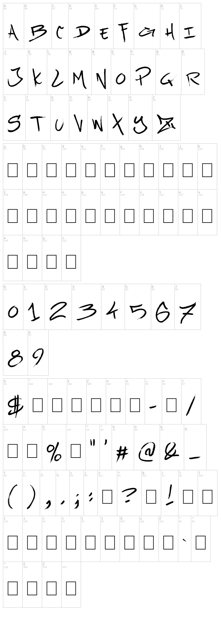 Urban Brush Zone font map
